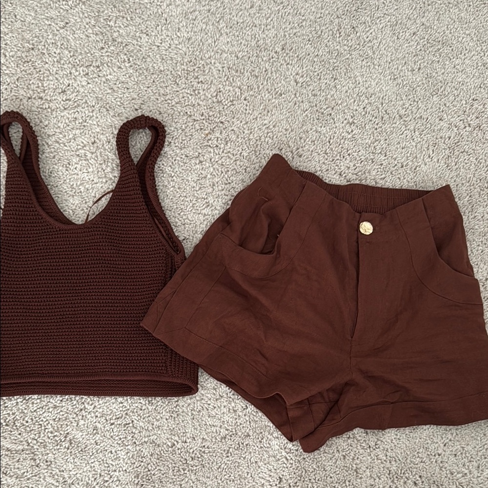 House of Harlow 1960 Chocolate Knit Top and Shorts Set